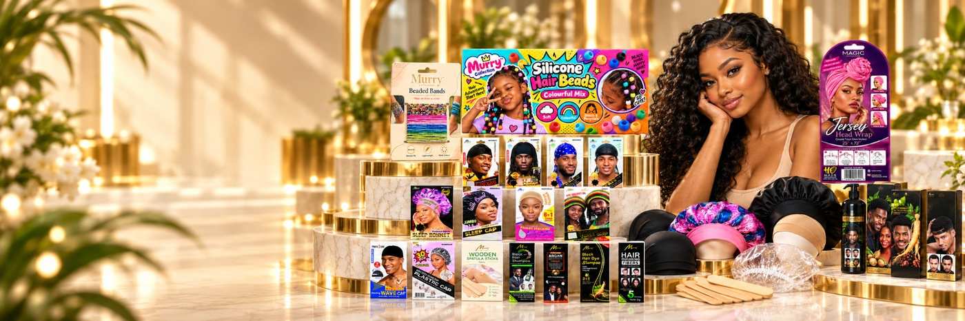Sophia's Beauty banner — model with long curly hair beside Murry and Magic Collection products