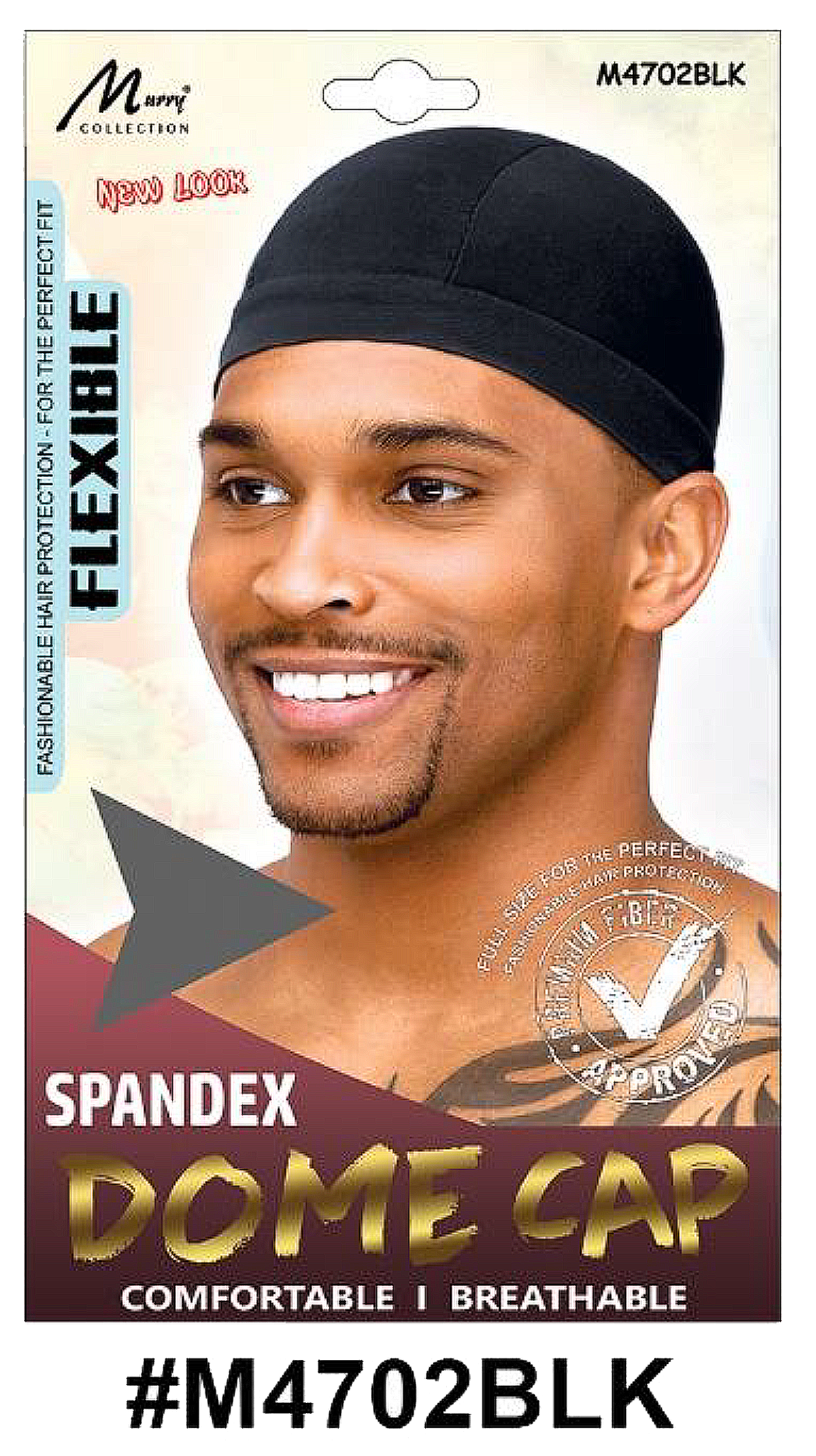 "Spandex Dome Cap (M4702BLK) - Black, flexible and breathable with premium spandex material."

