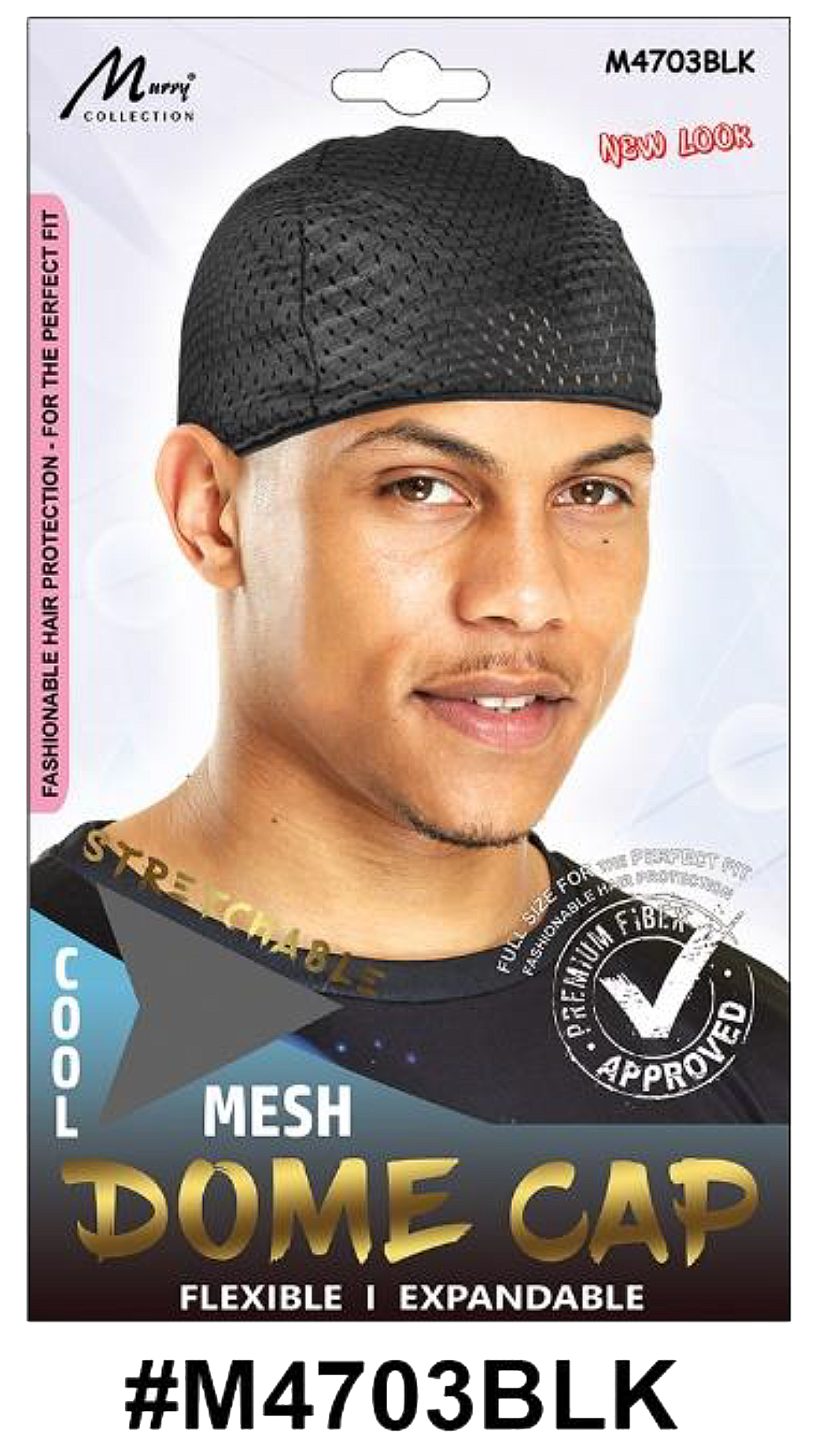 "Cool Mesh Dome Cap (M4703BLK) - Black, breathable and flexible mesh fabric for comfort."


