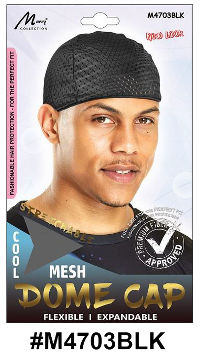 "Cool Mesh Dome Cap (M4703BLK) - Black, breathable and flexible mesh fabric for comfort."

