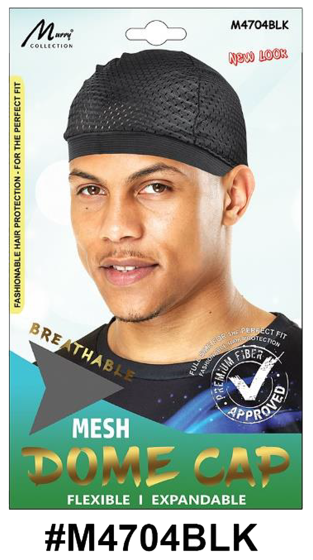 "Mesh Dome Cap (M4704BLK) - Black, breathable, flexible, and expandable mesh fabric."


