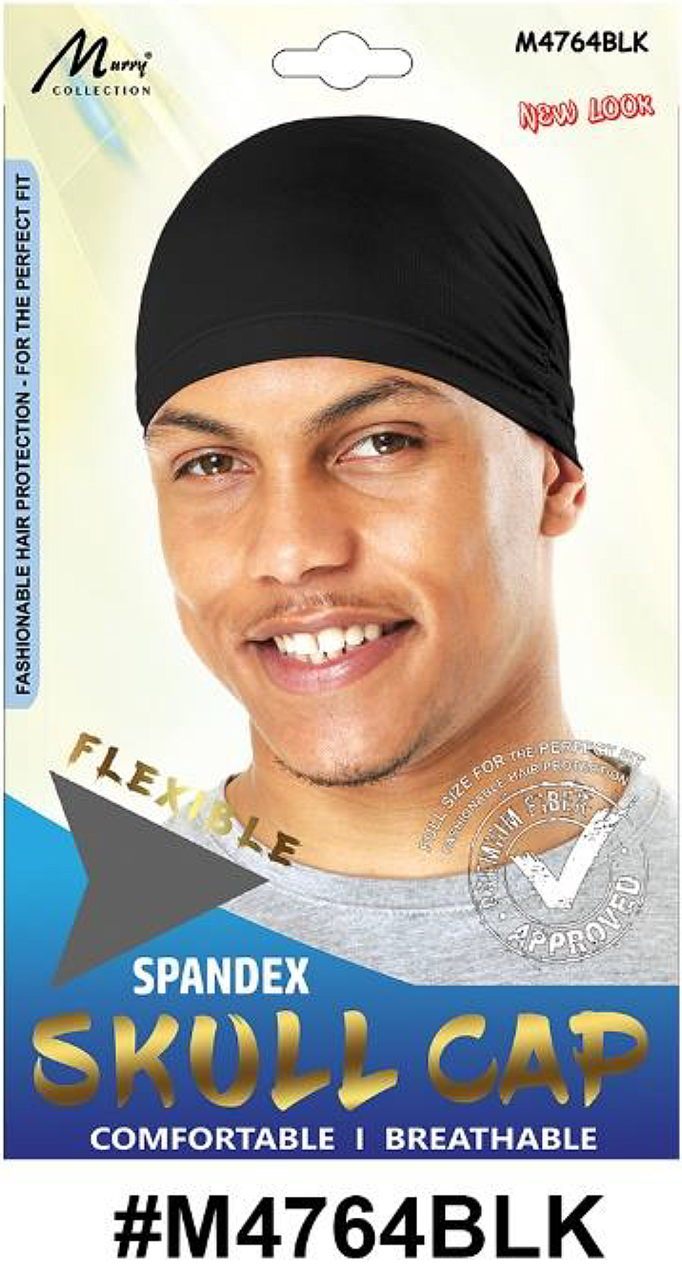 "Spandex Skull Cap (M4764BLK) - Black, breathable, flexible, and comfortable for all-day wear."

