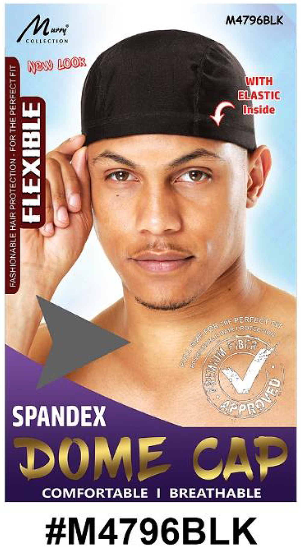 "Spandex Dome Cap (M4796BLK) - Black, with elastic inside for a secure and comfortable fit."

