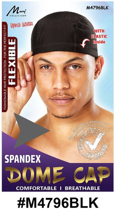 "Spandex Dome Cap (M4796BLK) - Black, with elastic inside for a secure and comfortable fit."


