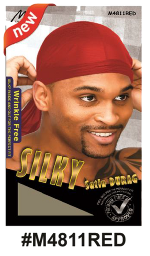 "Silky Satin Durag (M4811) in multiple colors - wrinkle-free, ultra-soft, flexible design for hair protection and styling."
