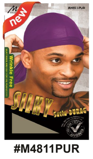 "Silky Satin Durag (M4811) in multiple colors - wrinkle-free, ultra-soft, flexible design for hair protection and styling."
