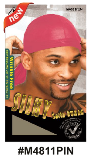 "Silky Satin Durag (M4811) in multiple colors - wrinkle-free, ultra-soft, flexible design for hair protection and styling."
