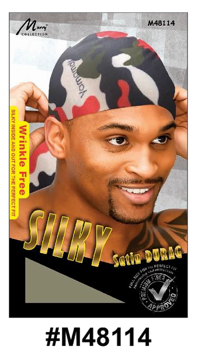 "Silky Satin Durag (M48114) - Red Camouflage, wrinkle-free design, premium fit for superior hair protection."