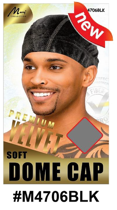 "Premium Velvet Soft Dome Cap (M4706BLK) - Black, luxurious velvet material, stretchable and comfortable fit, suitable for men and women."