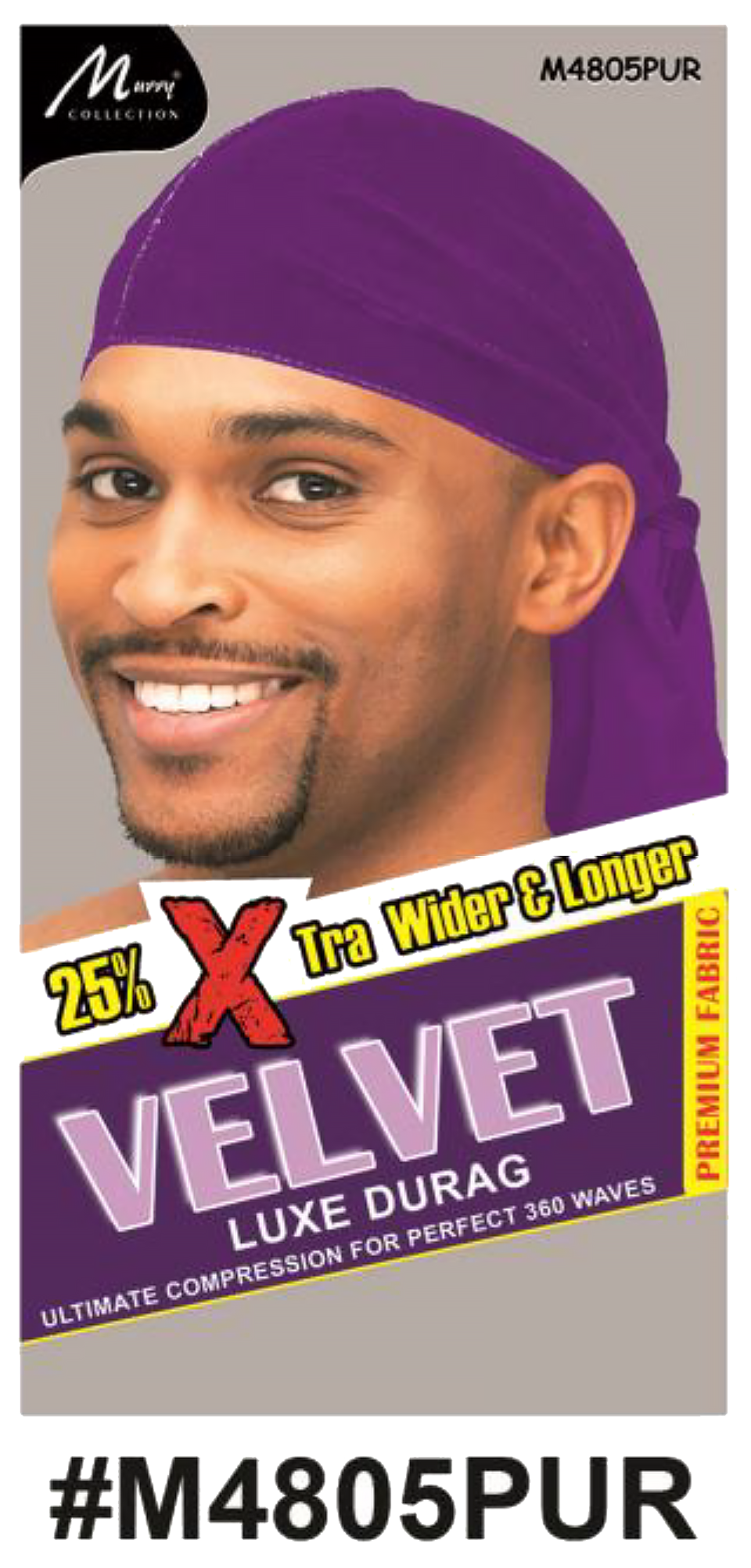 "Velvet Luxe Durag in Purple, crafted with premium velvet fabric, offering 25% extra width and length for 360 waves. (#M4805PUR)"
