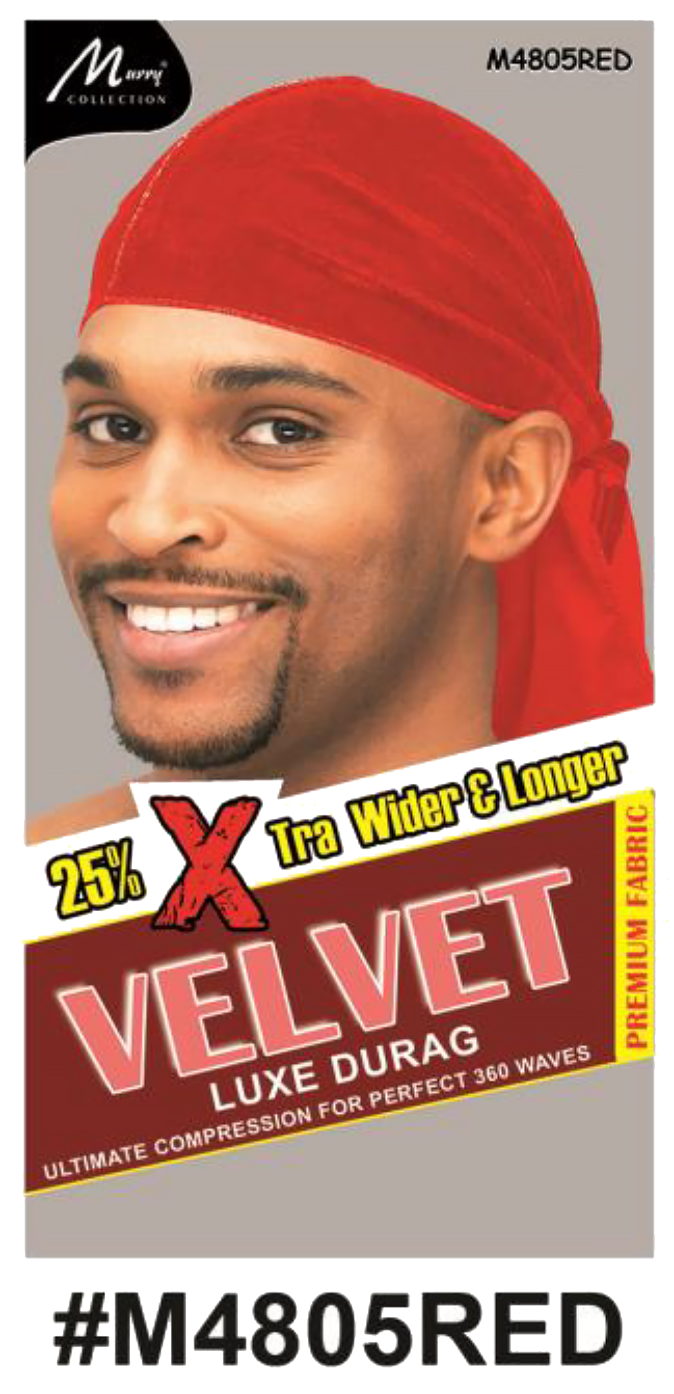"Velvet Luxe Durag in Red, crafted with premium velvet fabric, offering 25% extra width and length for 360 waves. (#M4805RED)"
