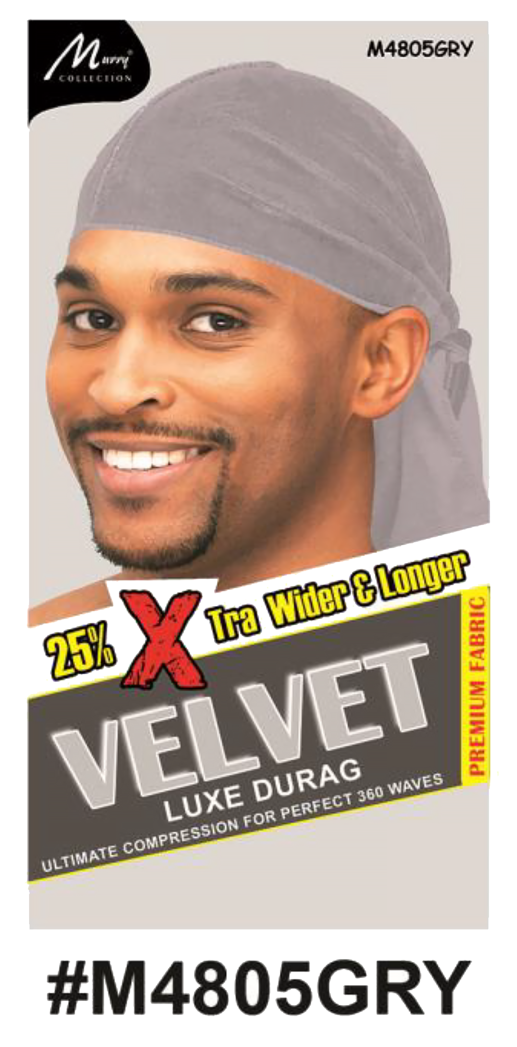 "Velvet Luxe Durag in Grey, crafted with premium velvet fabric, offering 25% extra width and length for 360 waves. (#M4805GRY)"
