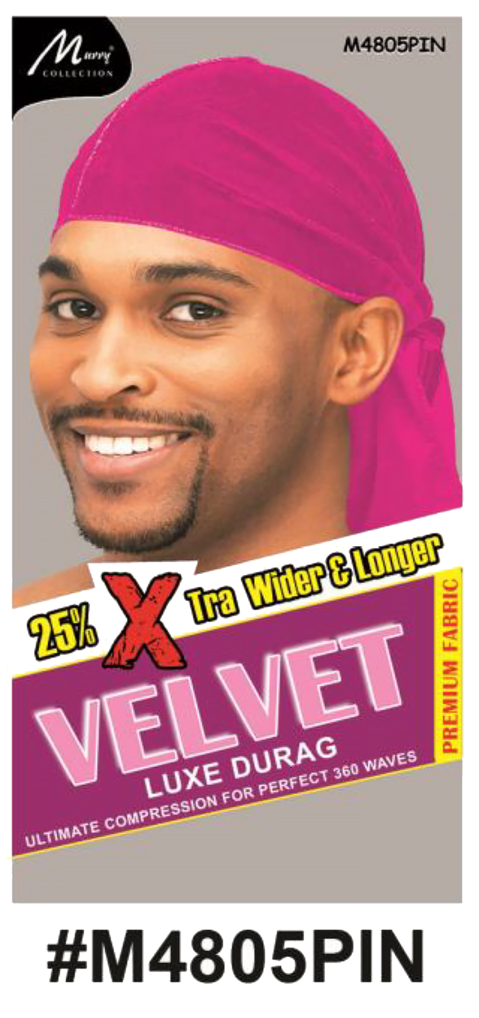 "Velvet Luxe Durag in Pink, crafted with premium velvet fabric, offering 25% extra width and length for 360 waves. (#M4805PIN)"
