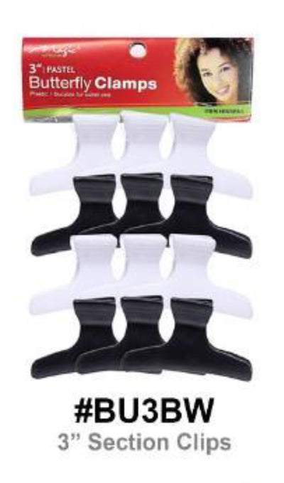 Magic, 3” Pastel Butterfly Clamps, #BU3BW, Black and White 12pcs