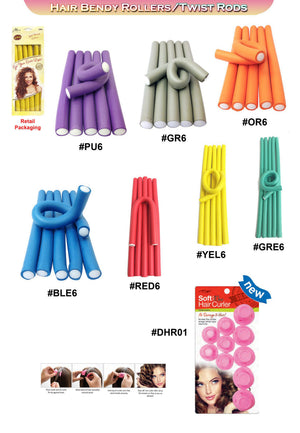 Magic Collection Hair Bendy Rollers / Twist Rods (#PU6, #GR6, #OR6, #BLE6, #RED6, #YEL6, #GRE6)