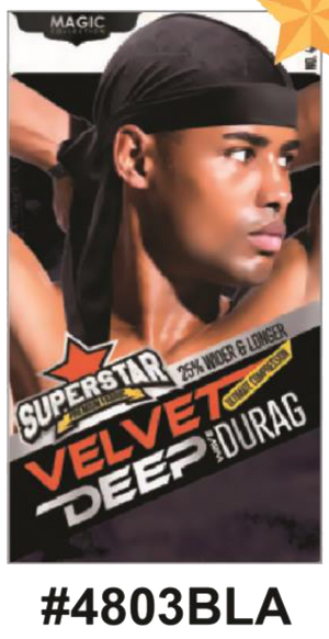 "Velvet Deep Durag in Black (#4803BLA) - Premium Wave Compression."

