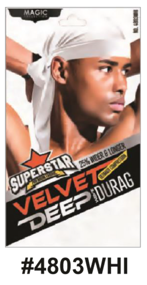 "Velvet Deep Durag in White (#4803WHI) - Premium Wave Compression."

