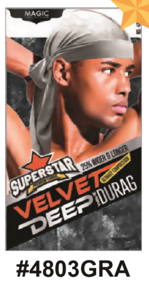 "Velvet Deep Durag in Gray (#4803GRA) - Premium Wave Compression."


