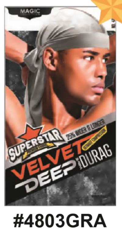 "Velvet Deep Durag in Gray (#4803GRA) - Premium Wave Compression."


