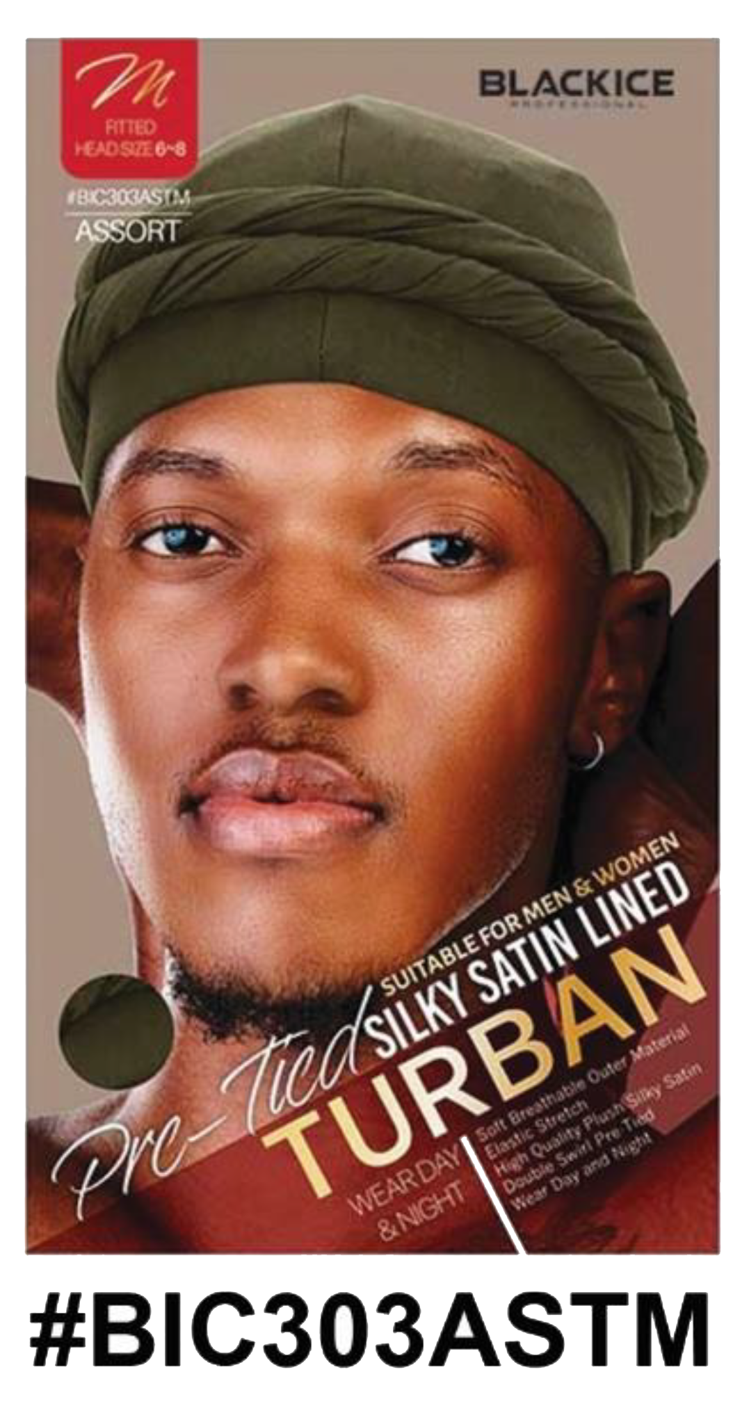 "BlackIce Professional Pre-Tied Silky Satin Lined Turban in Assorted Colors - Double Sewn Design for Men & Women (#BIC303ASTM)."