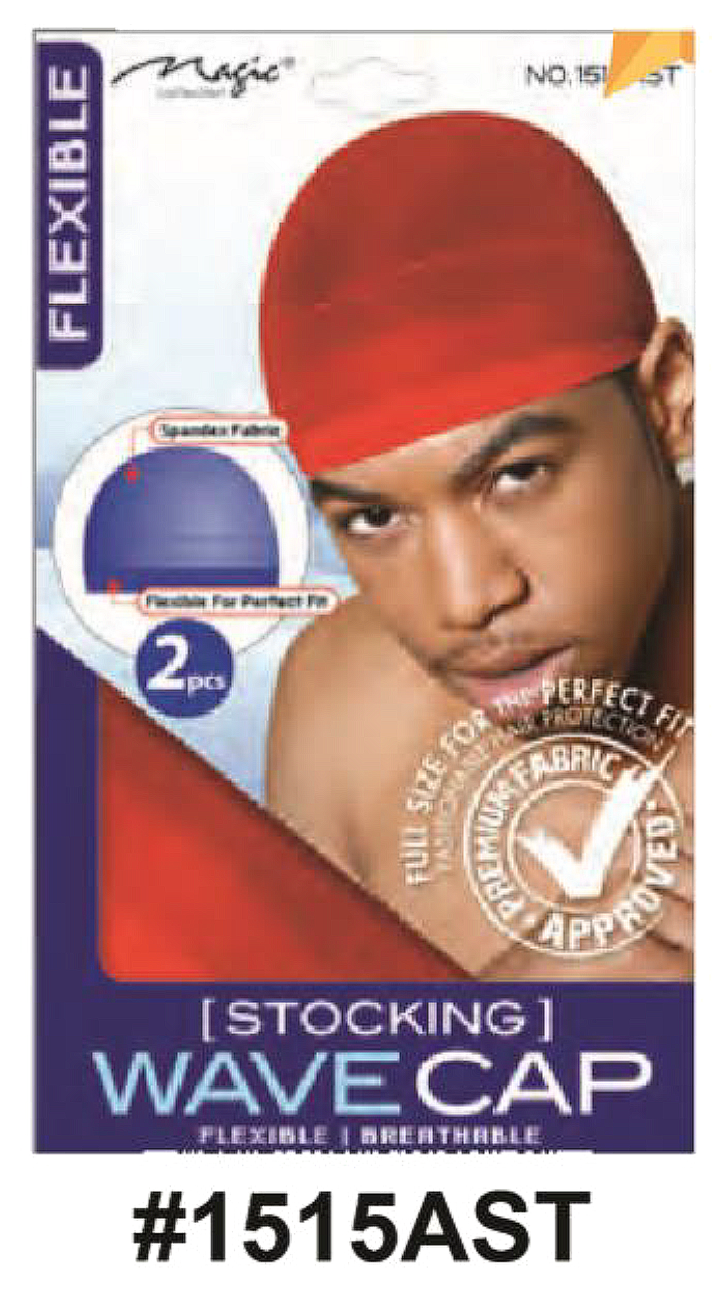 "Magic Collection Stocking Wave Cap in Black red (#1515AST) - Flexible and Breathable, Full Size for Perfect Fit, 2 Pieces, Unisex Design."