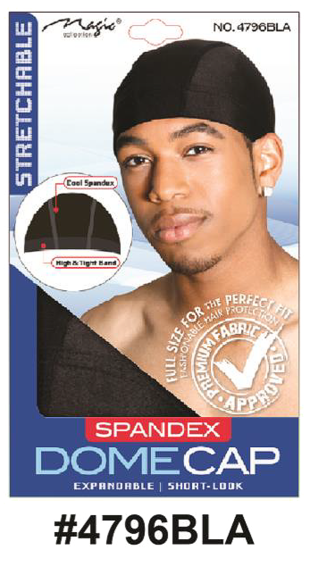 "Magic Spandex Dome Cap in Black (#4796BLA) - Expandable, Stretchable, and Cool Spandex, Full Size for Perfect Fit, Unisex Design."