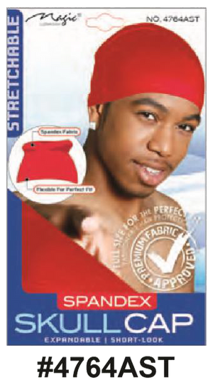 "Illustration of Magic Collection Spandex Skull Cap, showing a person wearing the cap, emphasizing the flexible and breathable design."