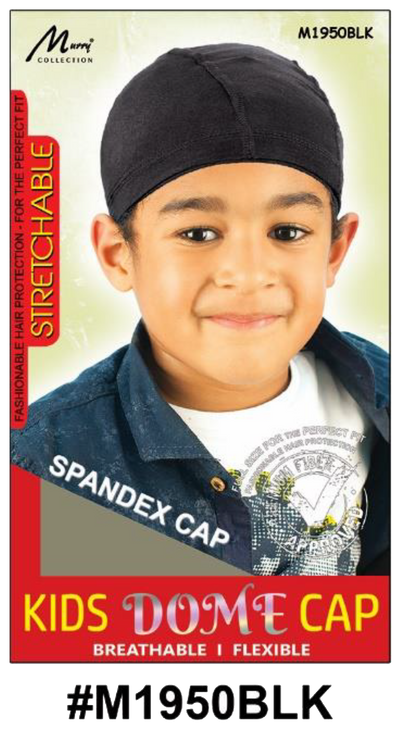 "Kids Dome Cap in Black (#M1950BLK) - Stretchable and Breathable Spandex Cap for Comfortable Hair Protection."