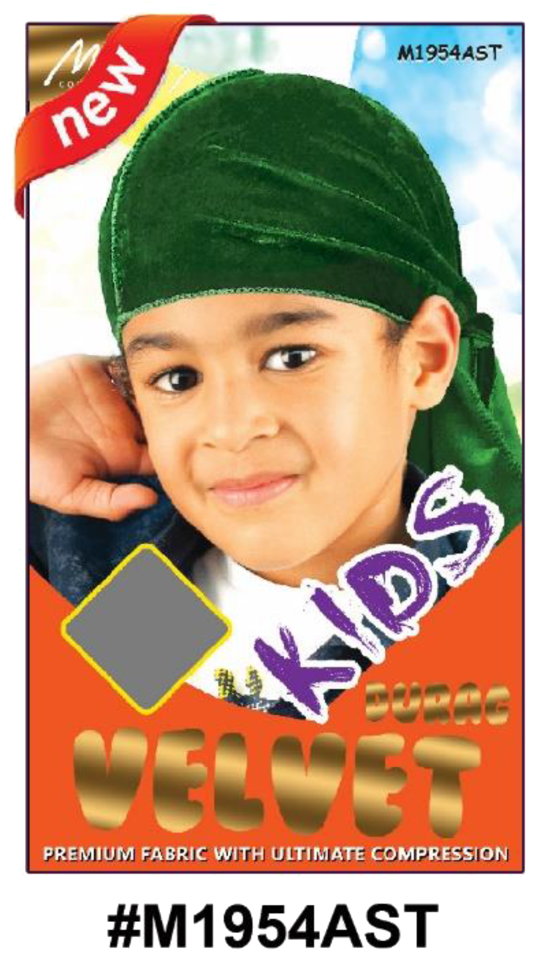 Alt Text: "Kids Velvet Durag in Assorted Colors (#M1954AST) - Premium Fabric with Ultimate Compression, Soft and Breathable."
