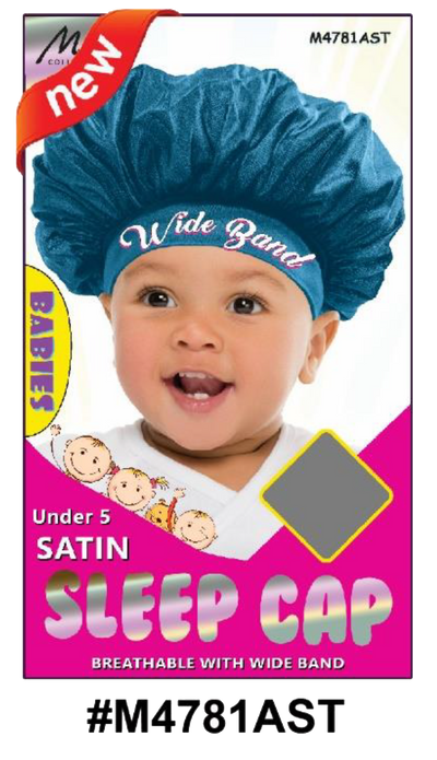 "Satin Sleep Cap for Babies in Assorted Colors (#M4781AST) - Wide Band, Under 5 Years, Breathable Design."