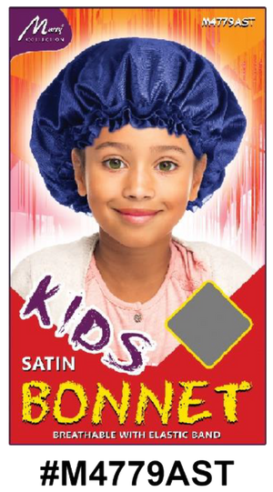"Kids Satin Bonnet in Assorted Colors (#M4779AST) featuring Breathable Fabric and Elastic Band."