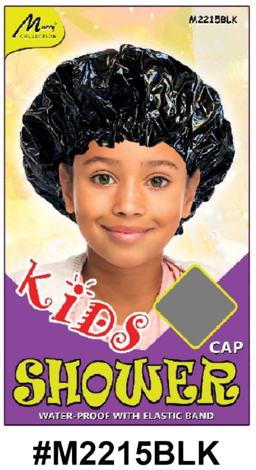"Kids Shower Cap in Black (#M2215BLK) - Water-Proof with Elastic Band, Perfect for Bath Time."