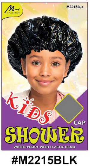 "Kids Shower Cap in Black (#M2215BLK) - Water-Proof with Elastic Band, Perfect for Bath Time."