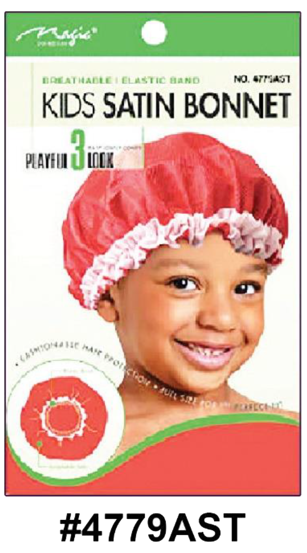 "Children's Breathable Satin Bonnet - Assorted Colors (#4779AST) - Elastic Band, Premium Satin Material."