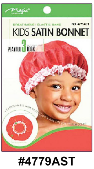 "Children's Breathable Satin Bonnet - Assorted Colors (#4779AST) - Elastic Band, Premium Satin Material."