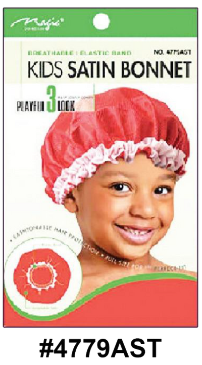 "Children's Breathable Satin Bonnet - Assorted Colors (#4779AST) - Elastic Band, Premium Satin Material."
