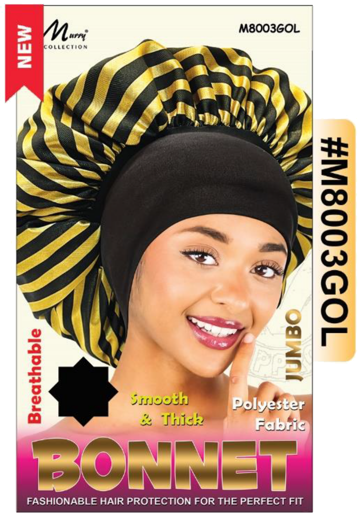 "Jumbo Satin Bonnet in Gold Stripes - Breathable & Stylish Design for Ultimate Hair Protection."