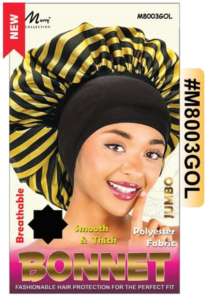 "Jumbo Satin Bonnet in Gold Stripes - Breathable & Stylish Design for Ultimate Hair Protection."