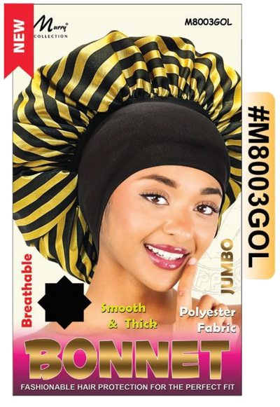 "Jumbo Satin Bonnet in Gold Stripes - Breathable & Stylish Design for Ultimate Hair Protection."