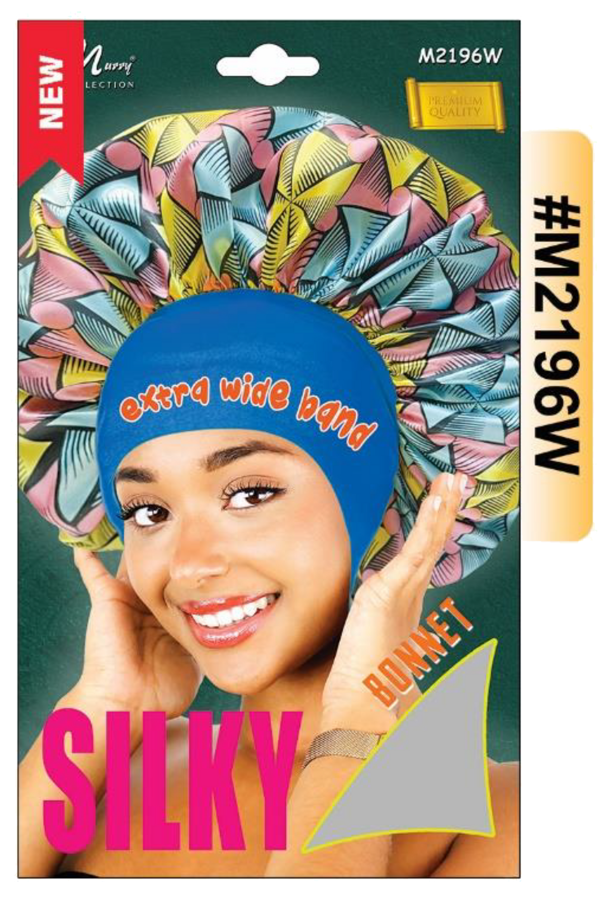 "Silky Bonnet with Extra Wide Band - Multicolor Pattern - Premium Quality for Hair Protection (#M2196W)."