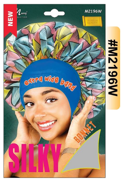 "Silky Bonnet with Extra Wide Band - Multicolor Pattern - Premium Quality for Hair Protection (#M2196W)."