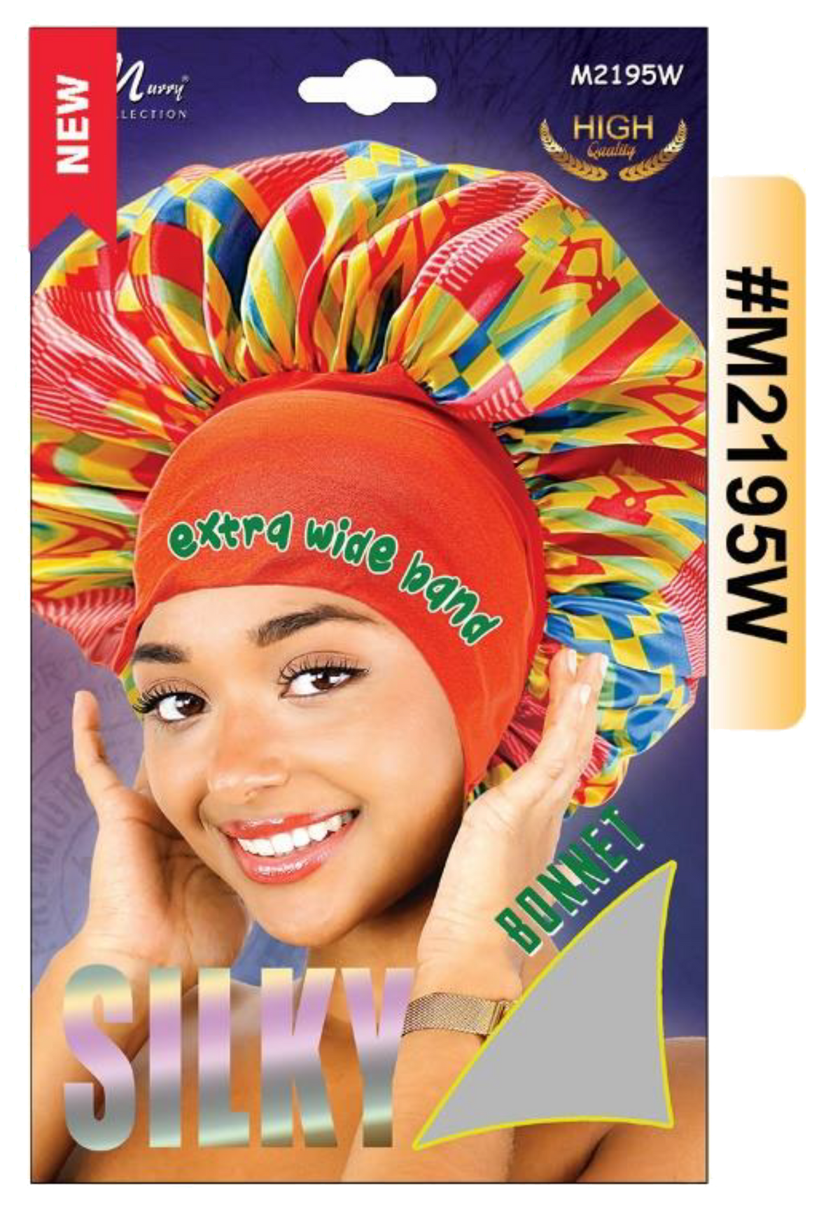 "Silky Bonnet with Extra Wide Band - High Quality Colorful Pattern (#M2195W)."