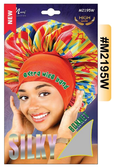 "Silky Bonnet with Extra Wide Band - High Quality Colorful Pattern (#M2195W)."