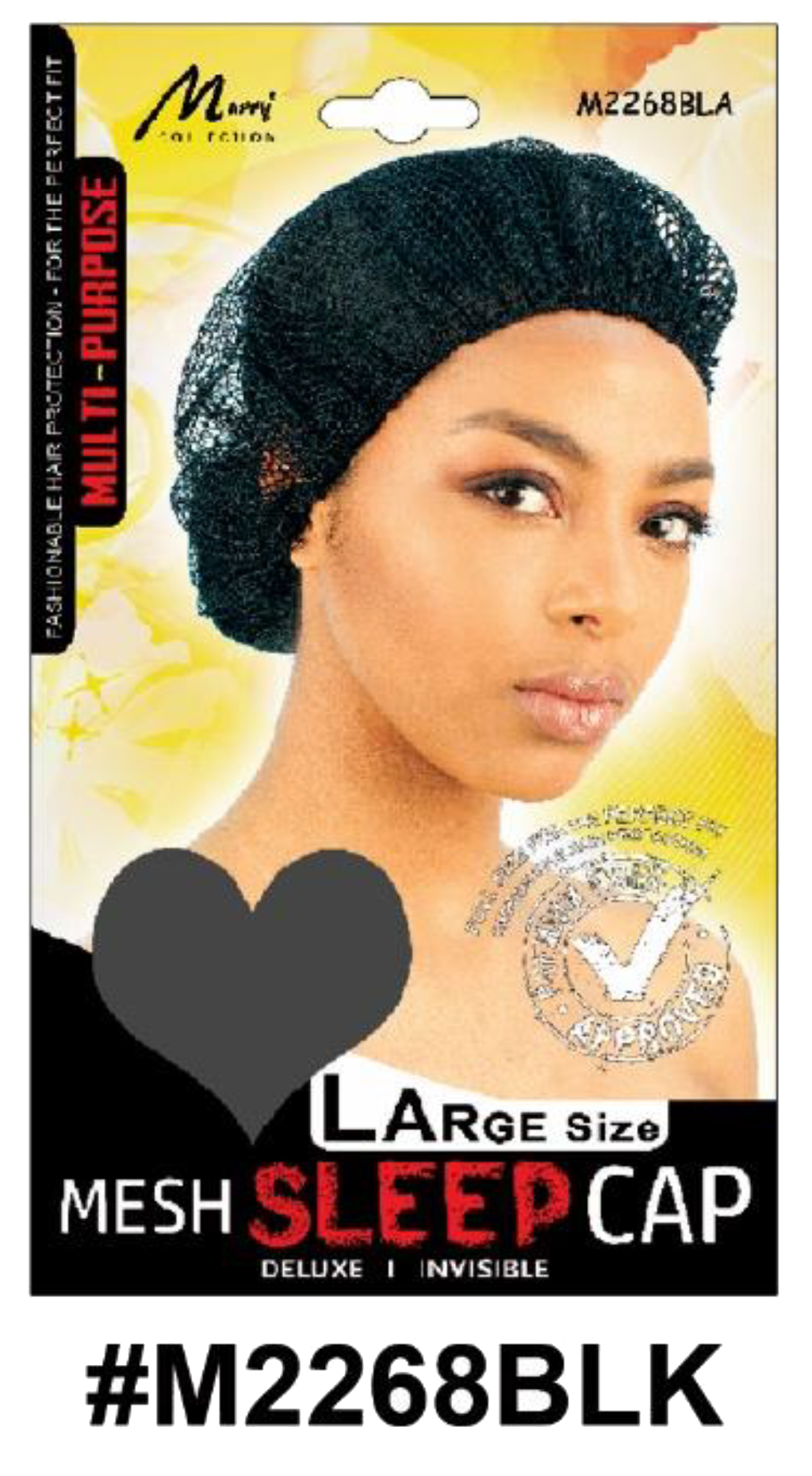 "Mesh Sleep Cap in Black (#M2268BLK) - Large Size, Multi-Purpose, Breathable Design with Elastic Band."