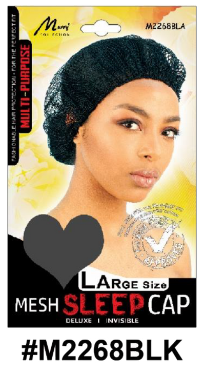 "Mesh Sleep Cap in Black (#M2268BLK) - Large Size, Multi-Purpose, Breathable Design with Elastic Band."