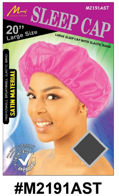 "Large Satin Sleep Cap in Assorted Colors (#M2191AST) - 20-Inch Size with Elastic Band."