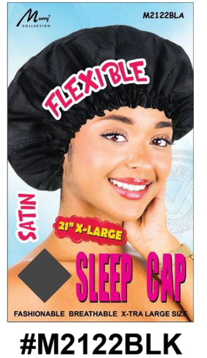 "Flexible Satin Sleep Cap in Black (#M2122BLK) - 21-Inch X-Large Size with Elastic Band, Gentle Hair Protection."
