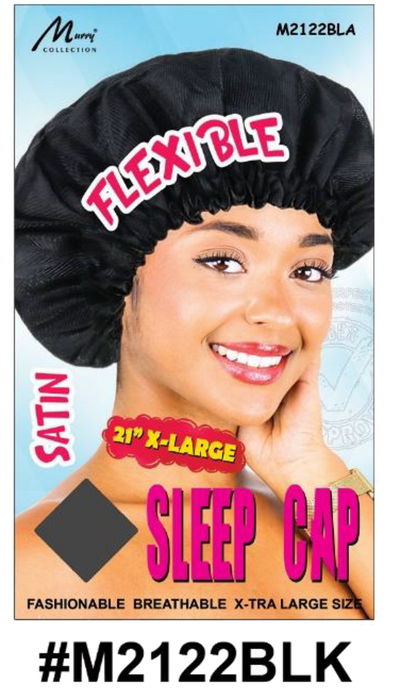 "Flexible Satin Sleep Cap in Black (#M2122BLK) - 21-Inch X-Large Size with Elastic Band, Gentle Hair Protection."