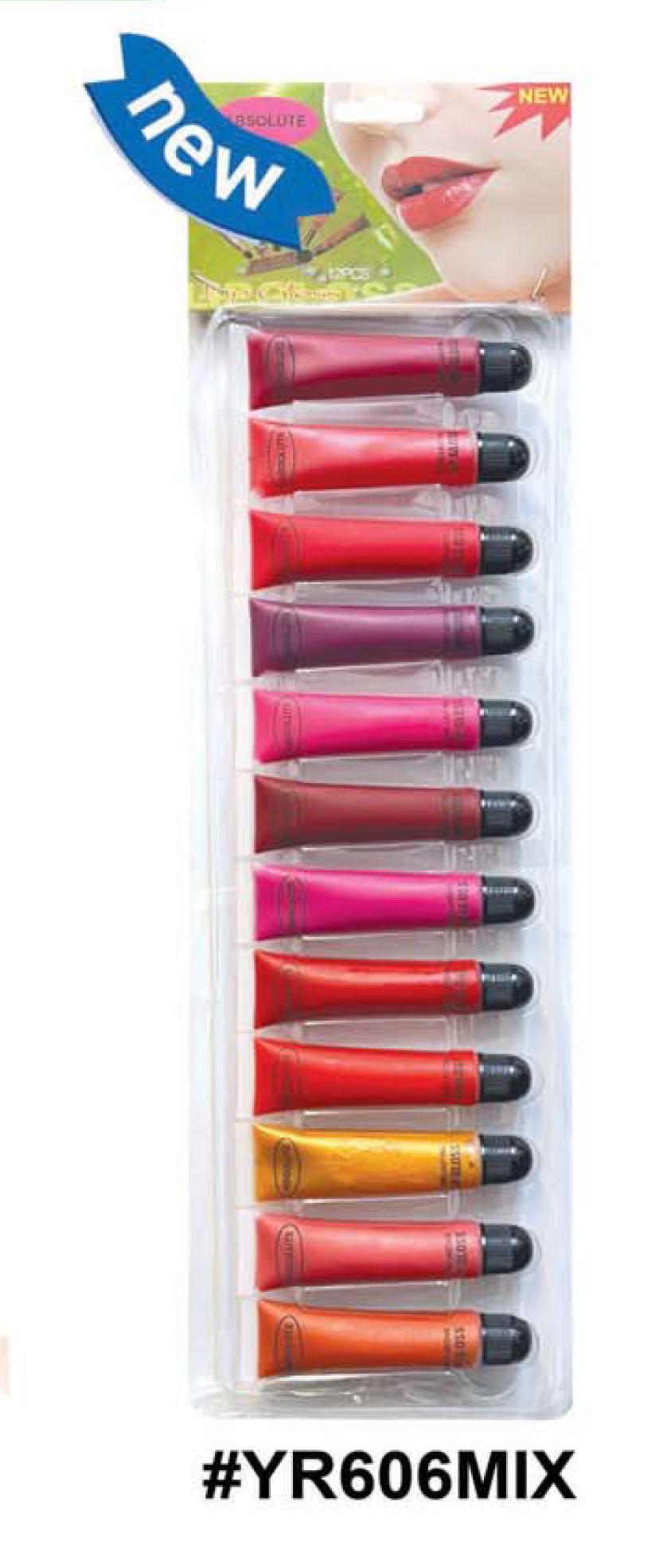 #YR606CLR / #YR606MIX Absolute Beauty Lip Gloss Set - 12 Piece Display Card