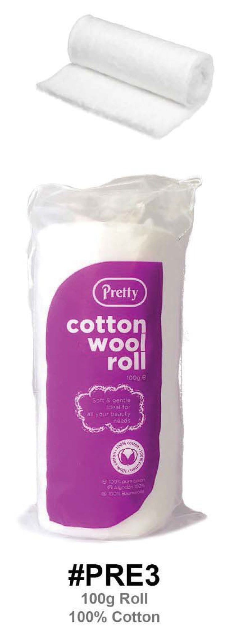 Pretty Cotton Wool Roll - 100g 100% Pure Cotton